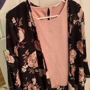 Blush top with scalloped sleeves